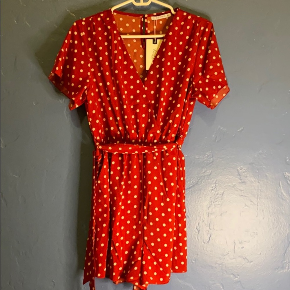 Red and white polka dot Reoria Romper. Medium